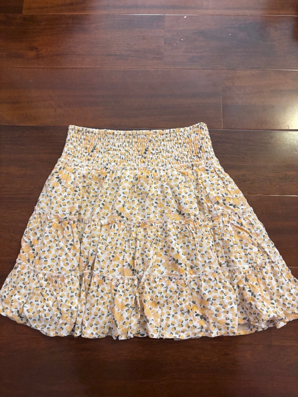 American Eagle Yellow Floral Tiered Ruffle Mini Skirt Women's XS